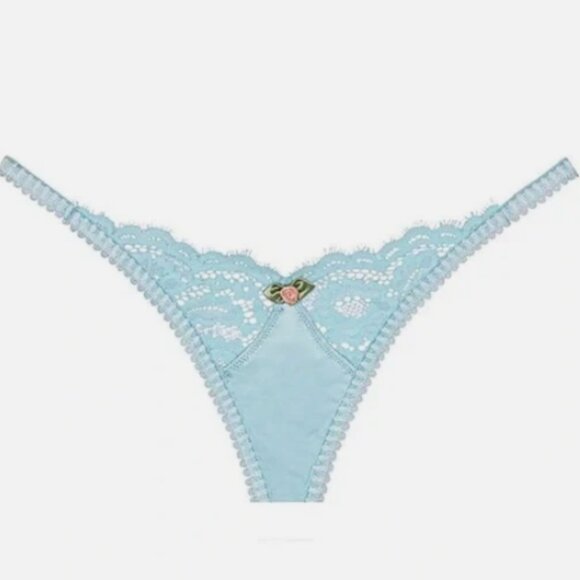 New! For Love And Lace Chantilly Lace Thong Panty Baby Blue XS 1421 - Picture 1 of 9